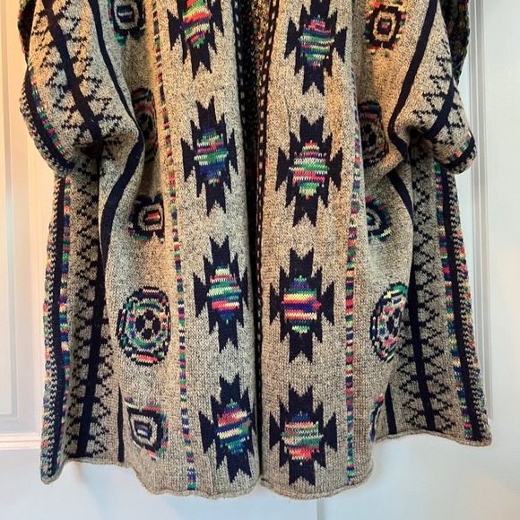 Mystery Jane Aztec Print Western Knit Open Front Cardigan Duster Sweater OS - Picture 5 of 11
